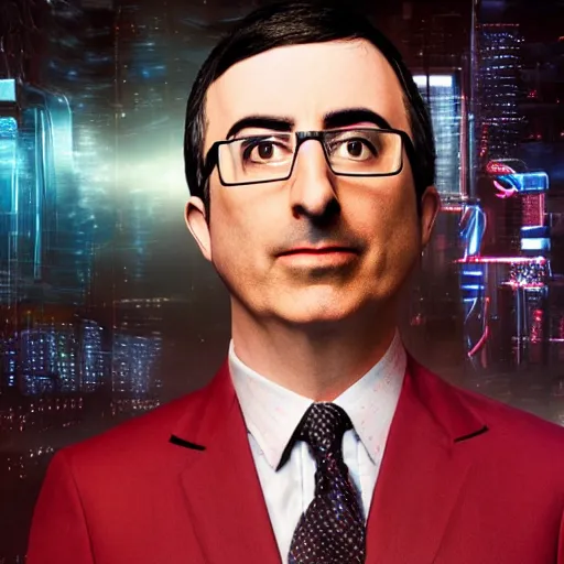 Prompt: John Oliver is a cyborg, cyberpunk, Full shot, Studio lighting, 4k, award winning on DeviantArt