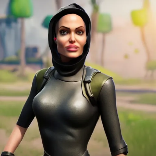 Image similar to Angelina Jolie as a fortnite character, 8k, octane render