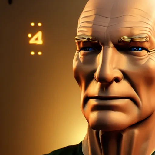 Prompt: captain picard made out of pure gold, unreal 5, hyperrealistic, octane render, cosplay, rpg portrait, dynamic lighting