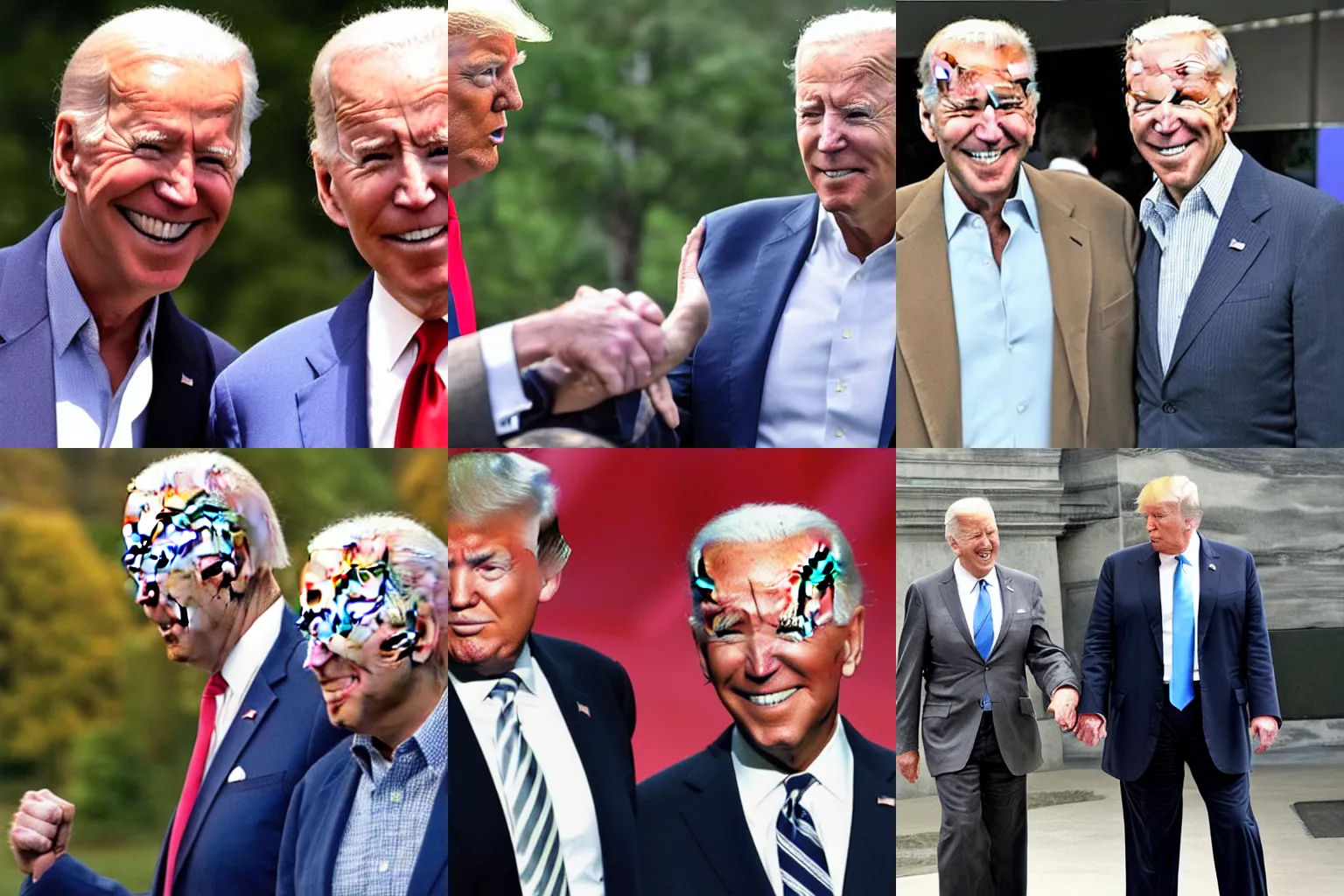 Prompt: candid photo of Donald Trump and Joe Biden secretly holding hands