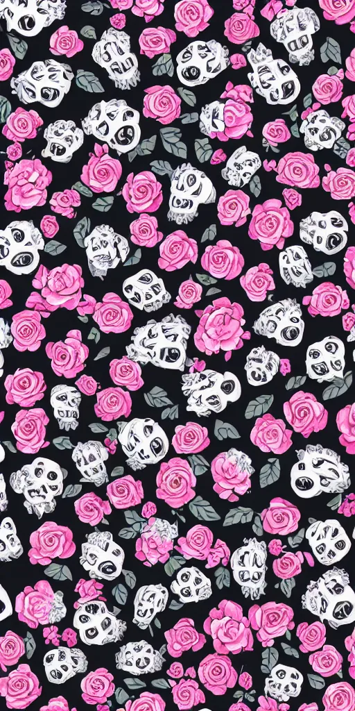 Image similar to seamless pattern of skulls roses and snakes, colourful, symmetrical, repeating 35mm photography