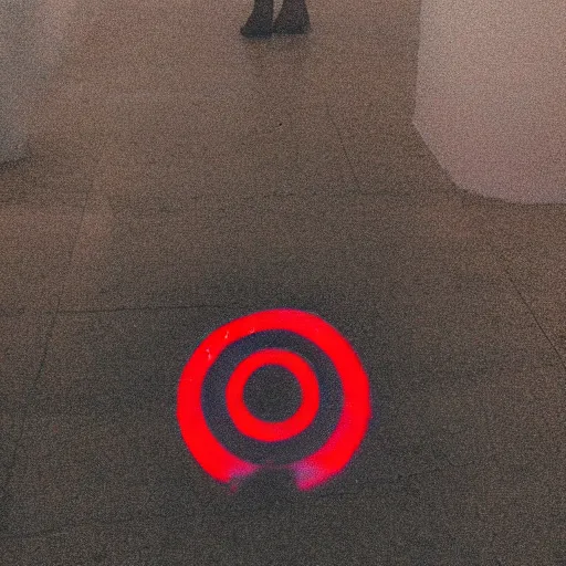 Prompt: red light defines the shape of her shadow on the floor below