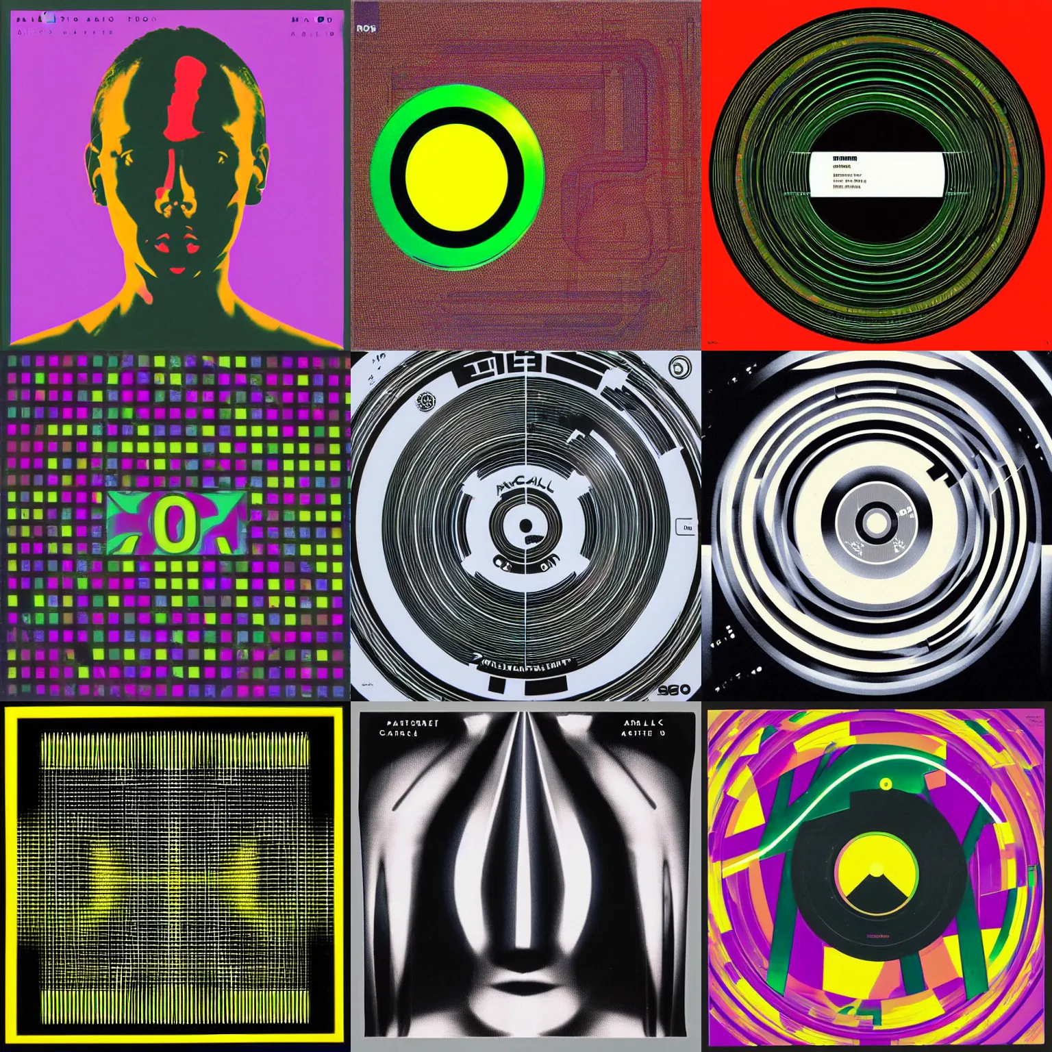 Prompt: Cover art for an 90s techno single, by Peter Saville, Malcolm Garrett, Jamie Reid