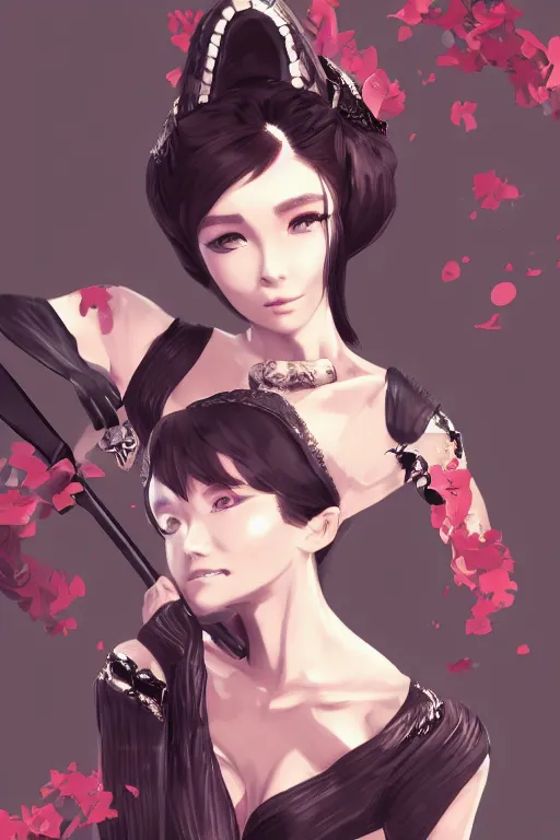 Prompt: Audrey Hepburn in a blade and soul spinoff artbook rendered by the artist Hyung tae Kim and Tin Brian Nguyen, trending on Artstation by Hyung tae Kim, artbook, Taran Fiddler and Tin Brian Nguyen