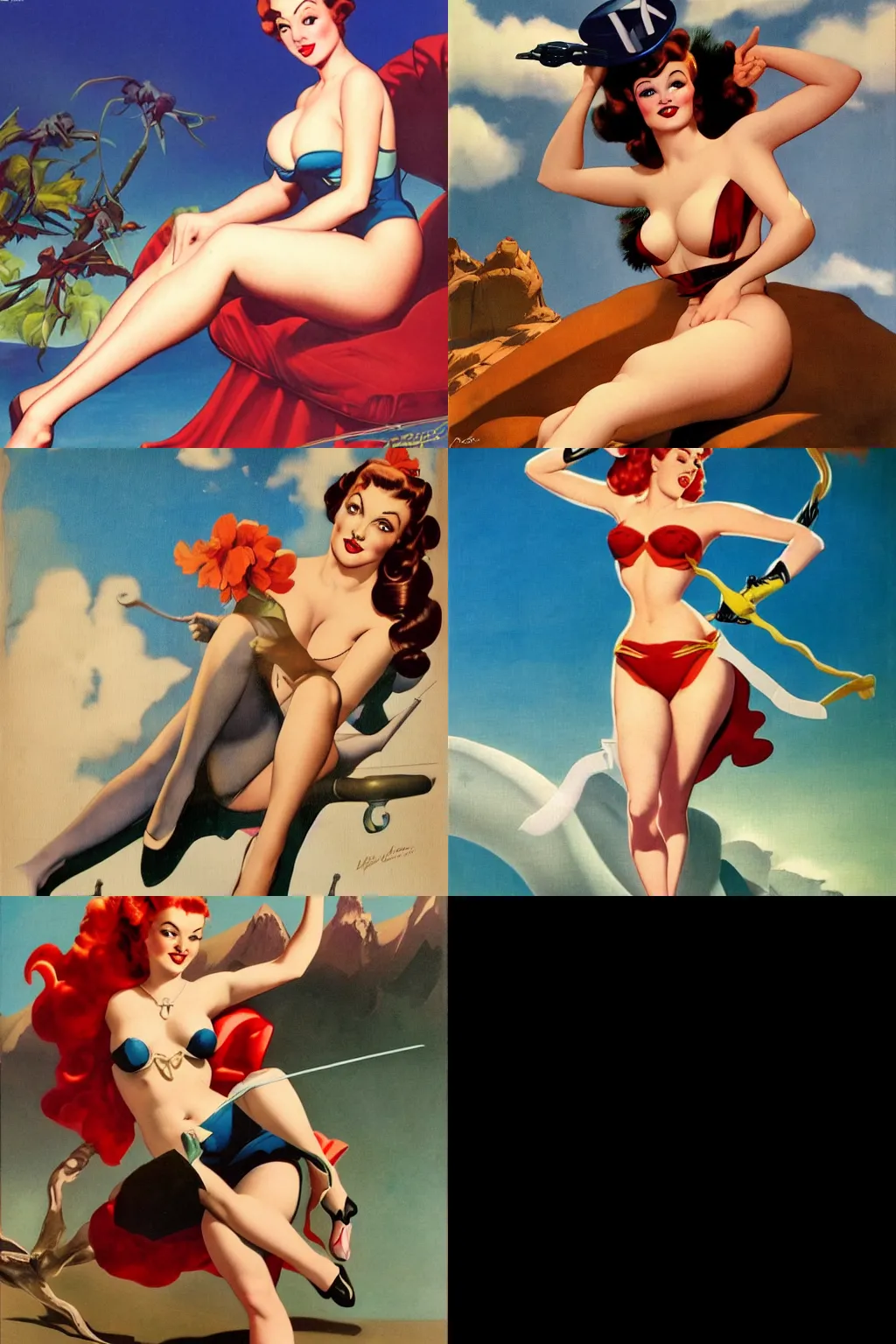 Prompt: Pinup art by Alberto Vargas, beautiful backgrounds, Matte painting, concept art, 4K