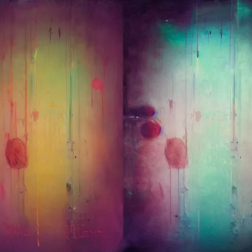 Image similar to resonant frequency by cy Twombly and BASTIEN LECOUFFE DEHARME, colorful, iridescent, volumetric lighting, abstract