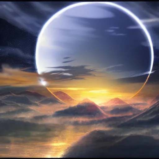 Image similar to concept art for a solar eclipse, Japan, by Makoto Shinkai, 4k, trending on artstation, trending on pixiv, dramatic lighting, village