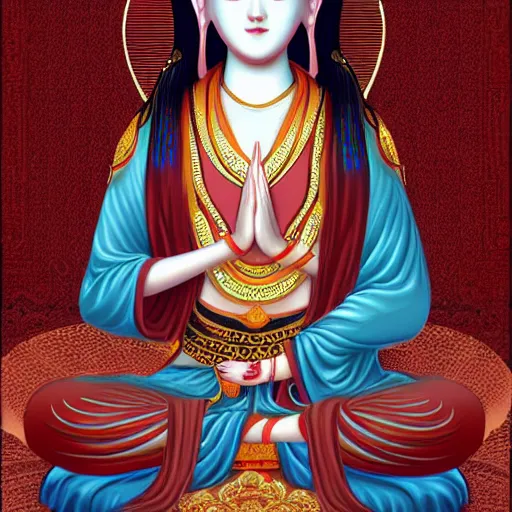 Image similar to beautiful contented k-pop female bodhisattva, praying meditating, digital art trending on artstation