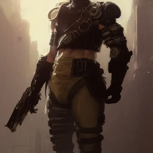 Image similar to portrait male anthro tiger dressed in military clothes character full body precis no blur, concept art, character sheet, nier automata, gaston bussiere, greg rutkowski, tsutomu nihei, cyberpunk, trending on artstation, featured on pixiv, hyper detail, cinematic composition, 8 k, detaiped face