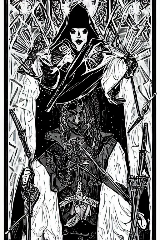 Image similar to high priestess tarot card, major arcana, gothic, high contrast, by harry clark artstation