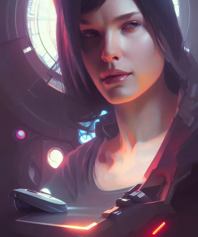 Image similar to Hacker hacks computer, highly detailed, digital painting, artstation, concept art, smooth, sharp focus, illustration, art by artgerm and greg rutkowski and alphonse mucha