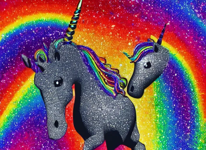 Prompt: a unicorn made out of diamonds. There is a rainbow in the background. Colorful, professional photo, award winning, 4k