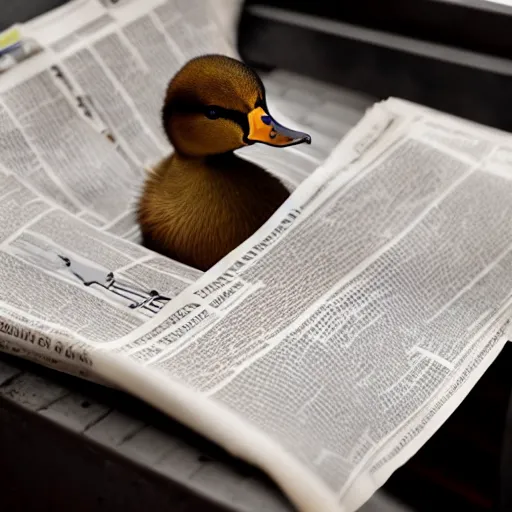 Prompt: duck reading a newspaper