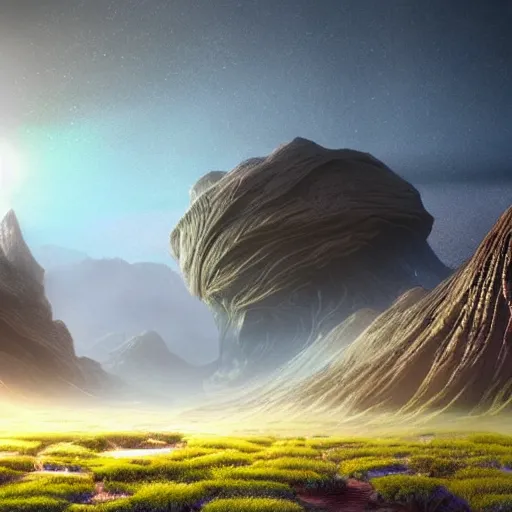 Prompt: A beautiful alien landscape, morning lighting, award-winning digital art, very realistic