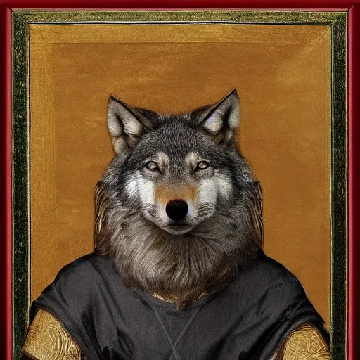 Image similar to retarded wolf portrait, renaissance style