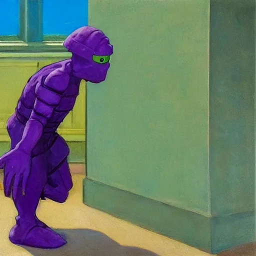 Image similar to donatello from the teenage mutant ninja turtles in a painting by edward hopper, friendly