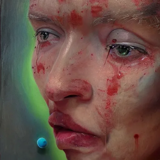 Prompt: A body art. A rip in spacetime. Did this device in his hand open a portal to another dimension or reality?! positivism by Hans Baluschek, by Linnea Strid robust