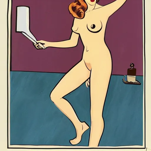 Image similar to faye reagan in the style of mel ramos in a martini