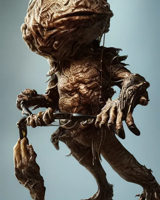 Image similar to highly detailed portrait of a movie gremlin swinging a whip, depth of field, fashion photoshoot by hyung tae, frank frazetta, bosch, giger, breathtaking, detailed and intricate environment, 8 k resolution, hyperrealistic, octane render