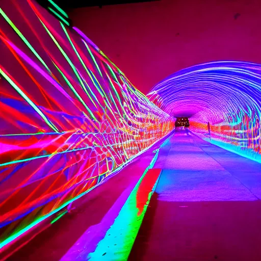 Prompt: mirror tunnel colored laser show, 8 k