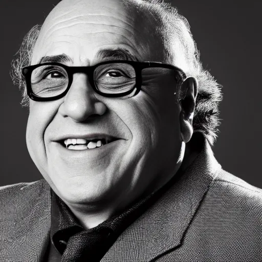 Prompt: Danny Devito portrait, XF IQ4, f/1.4, ISO 200, 1/160s, 8K, Sense of Depth, color and contrast corrected, Nvidia AI, Dolby Vision, in-frame