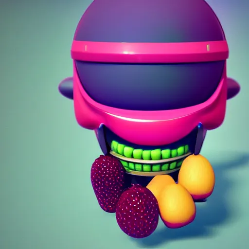 Image similar to fruit robot on colorful background, octane render, hyperrealistic textures