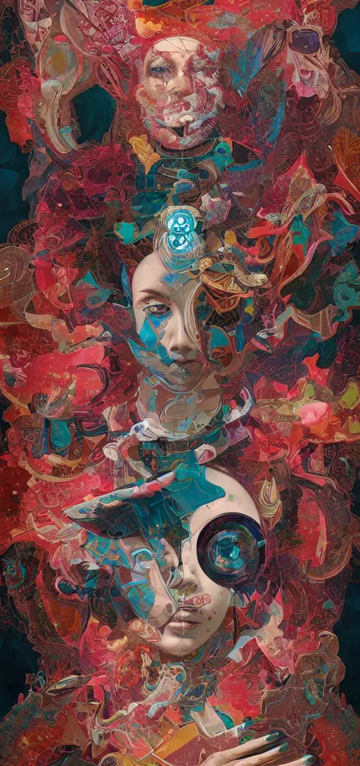 Image similar to tristan eaton, victo ngai, peter mohrbacher, artgerm portrait of a math fractal computer intelligence