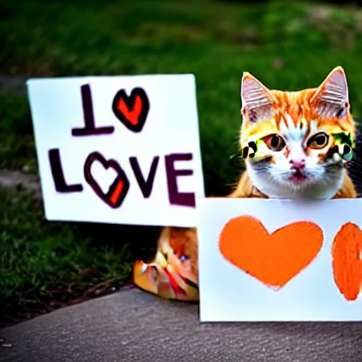 Image similar to cute orange tabby cat holds sign that says