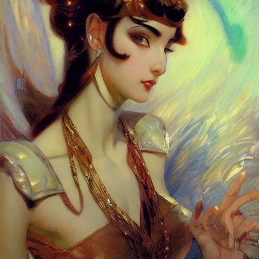 Image similar to detailed portrait of art deco anime princess, painting by gaston bussiere, craig mullins, j. c. leyendecker