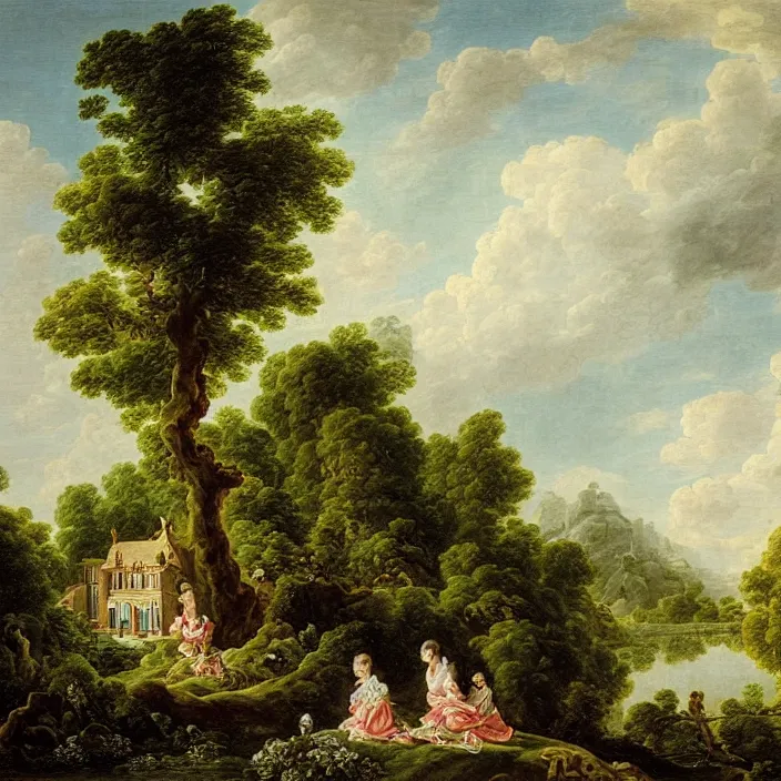 Image similar to a building in a serene landscape, by francois boucher