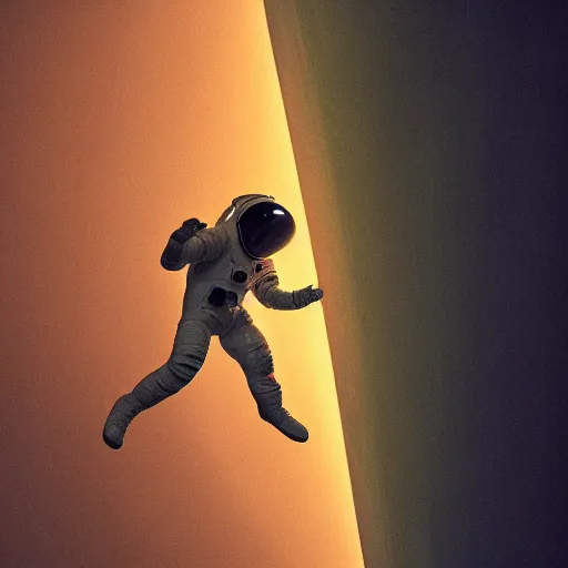 Image similar to photograph of an astronaut against the darkness of space, singular light source from below, full body photo, amazing light and shadow contrast, 8 k