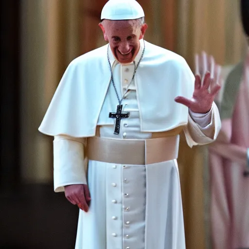 Image similar to anthropomorphic egg benedict wearing pope clothes