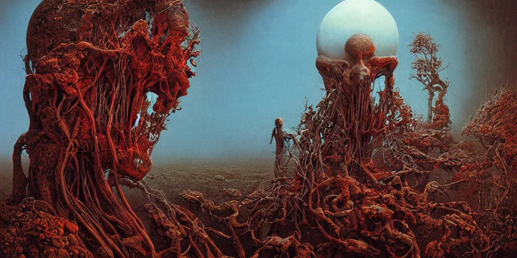 Image similar to dreamscape, zdzislaw beksinski, vivid colors, anatomical, highly detailed sculpture, intricate detailed, ommatidia, 8 k, cinematic atmosphere, post - processing