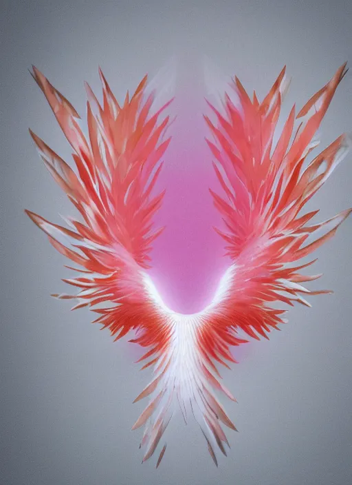 Image similar to white phoenix orange pink salt crystals sharp detail 3d render simple background sharp contrast feathers graphic design fai khadra gaika style