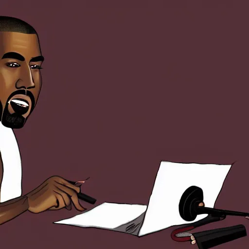 Image similar to Kanye west recording my beautiful dark twisted fantasy, anime art style