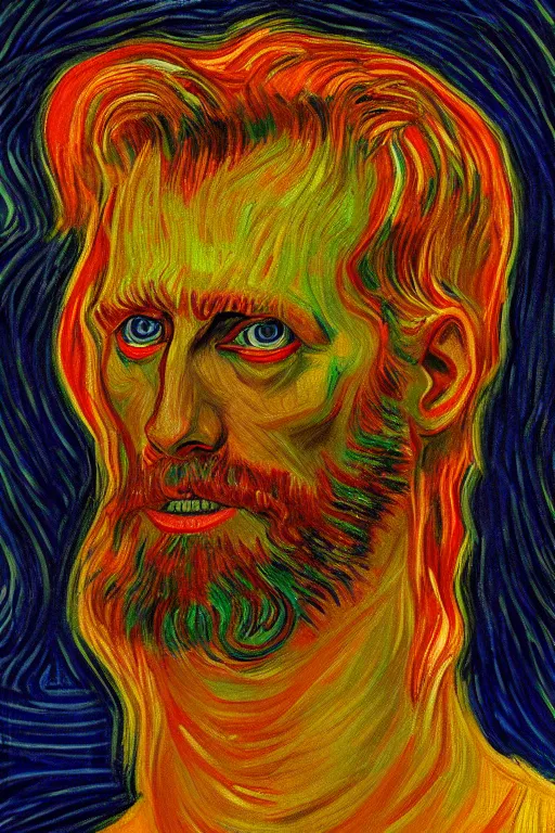 Image similar to portrait of the god of dreams, in the style of edvard munch, van gogh, digital art, artgerm, trending on artstation