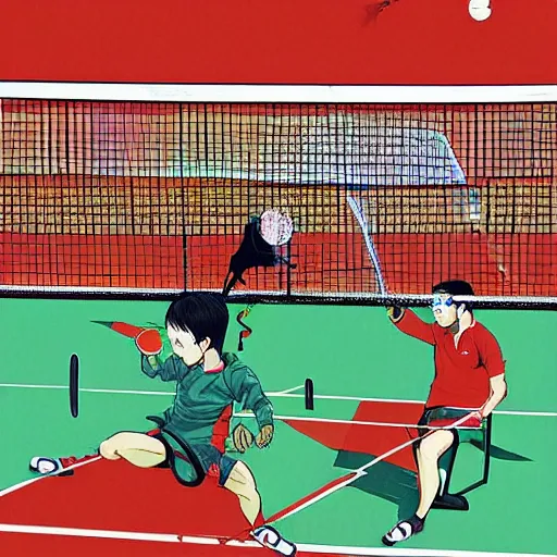 Image similar to illustration of monkeys playing badminton by ilya kuvshinov katsuhiro otomo