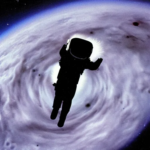 Image similar to astronaut falling into a black hole