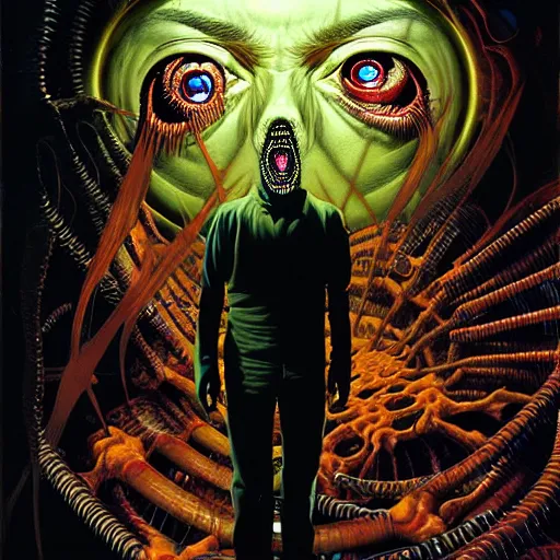 Prompt: illustration for a sci - fi contemporary horror novel called'eye - full of teeth ', a high quality high detail painting by david mattingly and alan lee and john zeleznik and dave mckean and richard corben, hd 4 k 8 k, realistic hyperdetailed scene painting, photorealistic lighting, modern supernatural urban horror aesthetic.