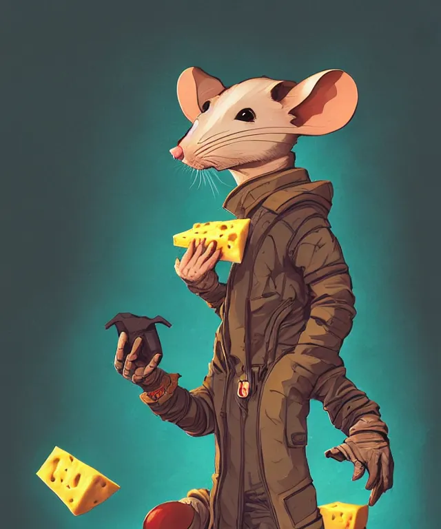 Image similar to a portrait of an anthropomorphic cyberpunk mouse holding a cheese, cyberpunk!, fantasy, elegant, digital painting, artstation, concept art, matte, sharp focus, illustration, art by josan gonzalez