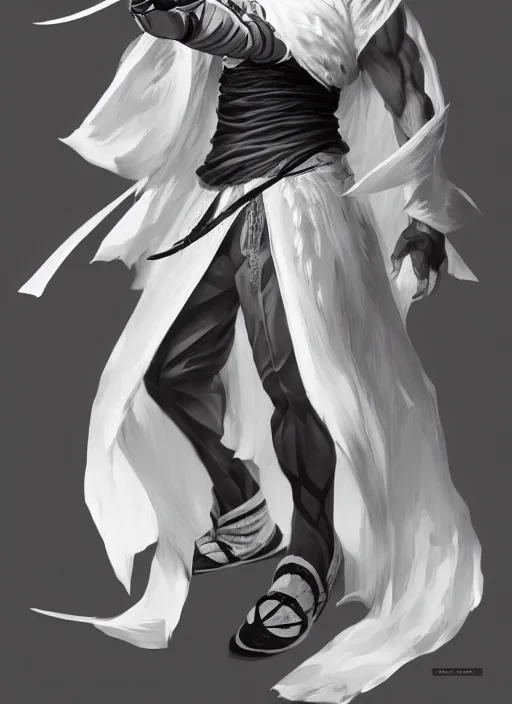 Image similar to a highly detailed illustration of fierce white haired attractive young japanese man wearing white hakama, black eyes, dramatic pose, muscular, intricate, elegant, highly detailed, centered, digital painting, artstation, concept art, smooth, sharp focus, league of legends concept art, wlop