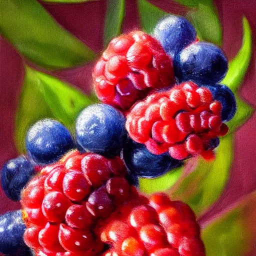 Prompt: intricate five star berry strussel by pablo picasso, oil on canvas, hdr, high detail, photo realistic, hyperrealism, matte finish, high contrast, 3 d depth, centered, masterpiece, vivid and vibrant colors, enhanced light effect, enhanced eye detail, artstationhd