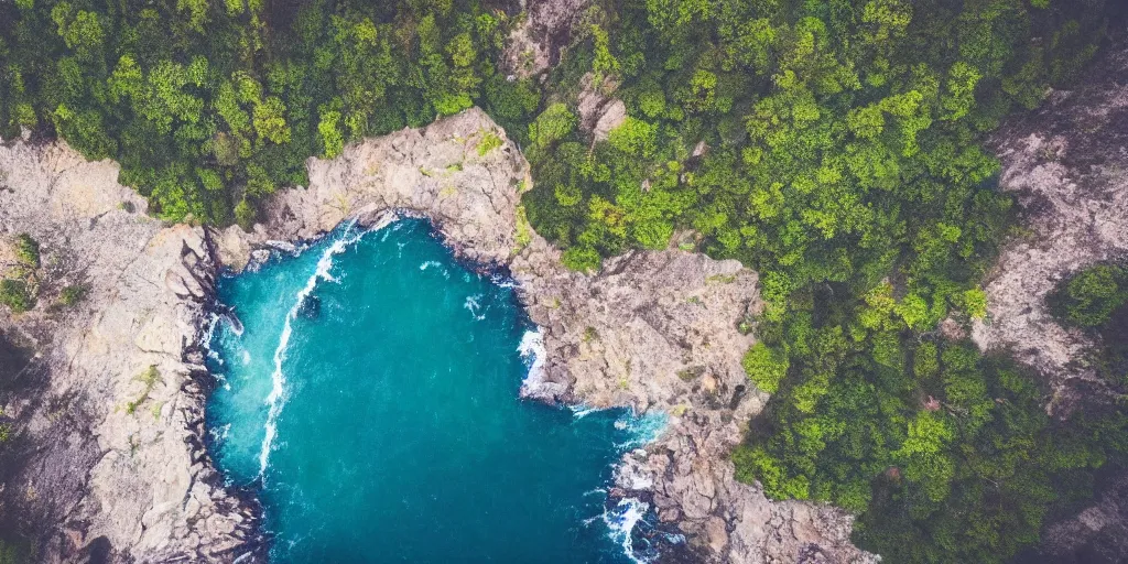 Image similar to nature landscape, aerial view, drone photography, cinematic, mountains and ocean