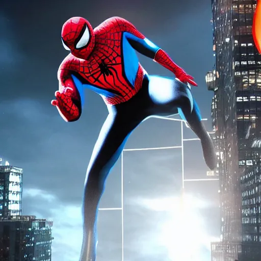 Image similar to Michael Jackson as spiderman, 4K action packed movie with lots of Unreal Engine realistic 2022 graphics