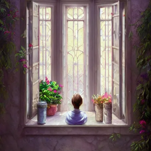 Prompt: digital illustration of a beautiful window open front view, complete window!, realistic aesthetic, a watercolor and matte painting by mark keathley and mandy jurgens and charlie bowater, cgsociety, artdeco, utopia art, bold colors, sci - fi, artstation hq