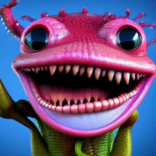 Prompt: cute anthropomorphic venus flytrap carniverous plant creature with many leaf arms and vine legs and big eyes detailed character concept 3 d pixar style render 4 k