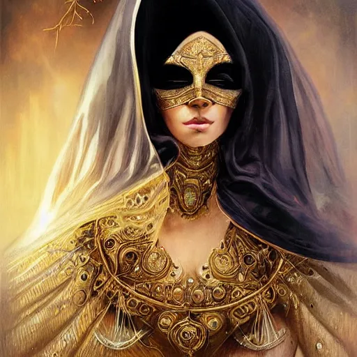 Image similar to a full body beautiful woman wearing a niqab made of silk with golden jewelry and diamonds by alex gray and android jones, karol bak, ayami kojima, arabian, concept art, fantasy