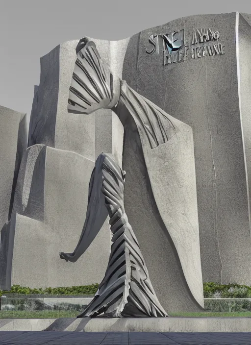 Image similar to highly detailed realistic architecture 3 d render of a stele sculpture in frank gahry style standing near a highway, archdaily, made in unreal engine 4 octane render