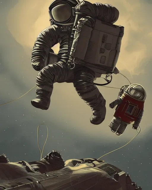 Image similar to sitting astronaut under the horse holding rig, artstation