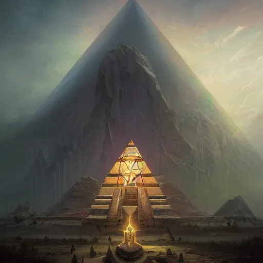Image similar to ultradetailed pyramid structure emitting an energy beam into the atmosphere by peter mohrbacher and emmanuel shiu and martin johnson heade and bastien lecouffe - deharme
